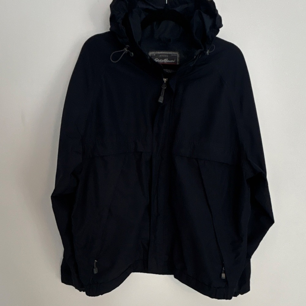 Eddie Bauer WeatherEdge Men's Black‎ Hooded Windbreaker Jacket L Full Zip